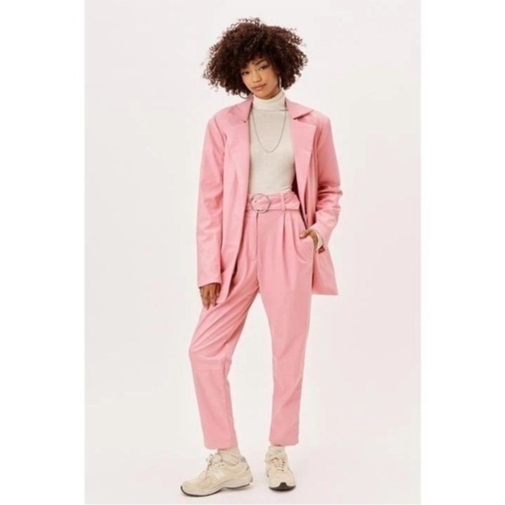 NWT For Love and Lemons Talia Pink Faux Leather trousers Pants Size M